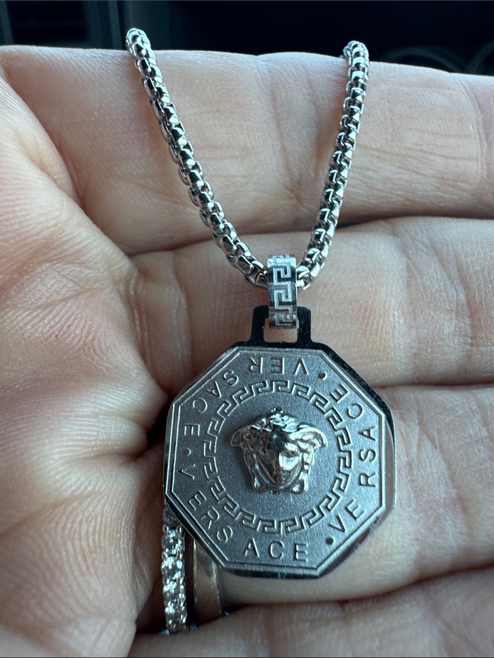 Silver Medusa Octagon Pendant Necklace for Men